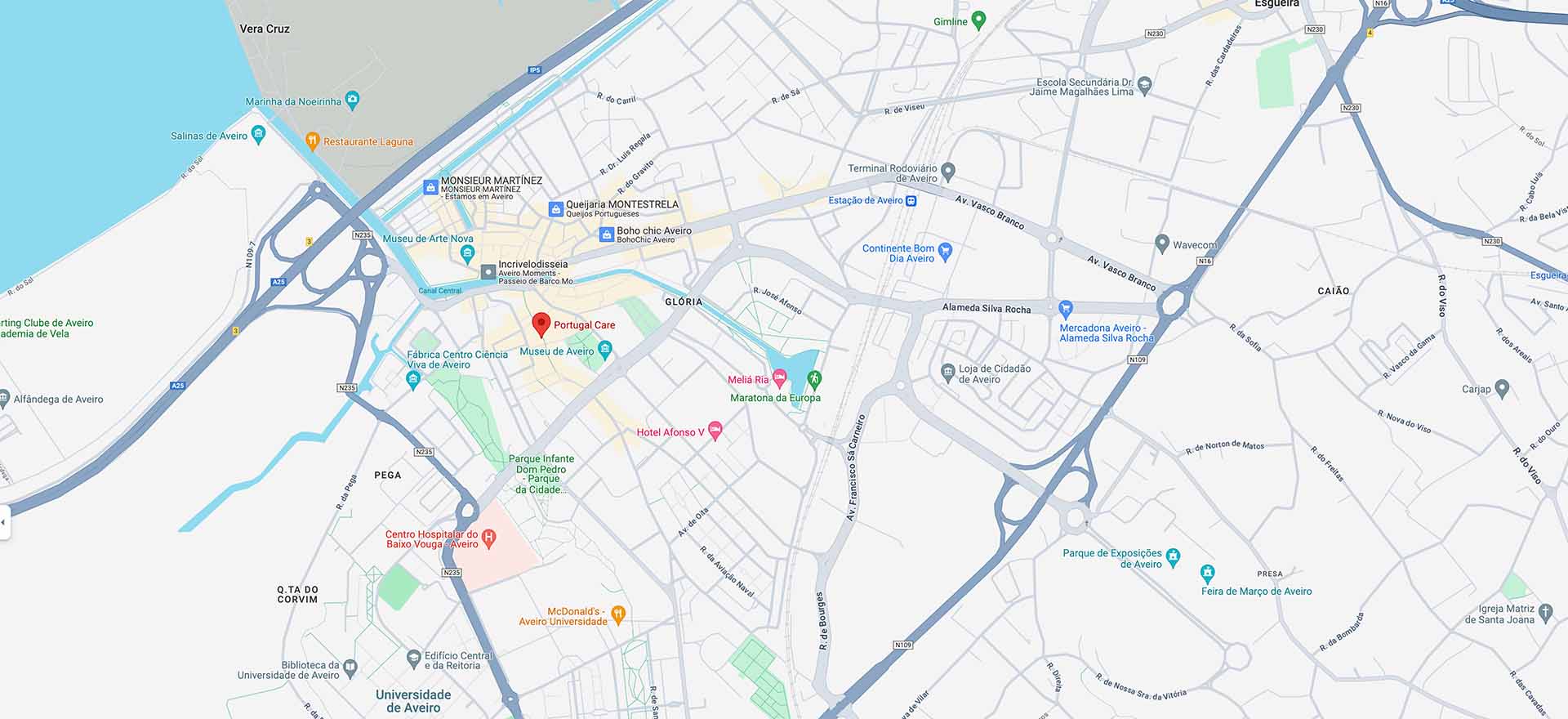 mapa localização portugal care aveiro
