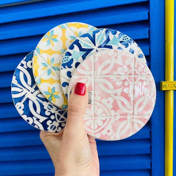 Base para Copos em Cerâmica Pintadas à Mão - Portugal Care