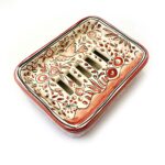 saboneteira em cerâmica Pintada á mão Vermelha, com Padrões Portugueses