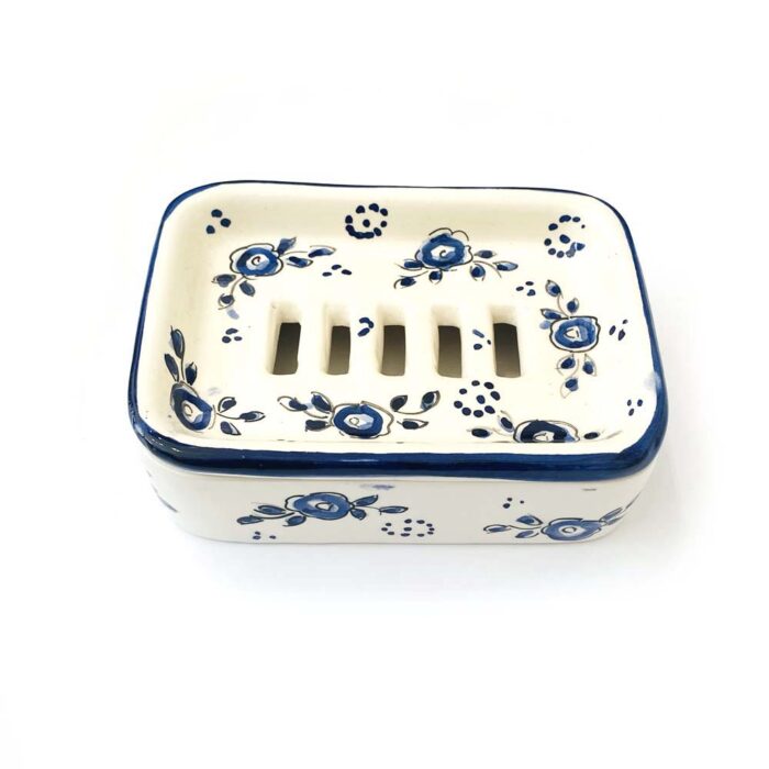 saboneteira em cerâmica Pintada á mão Azul, com Padrões Portugueses
