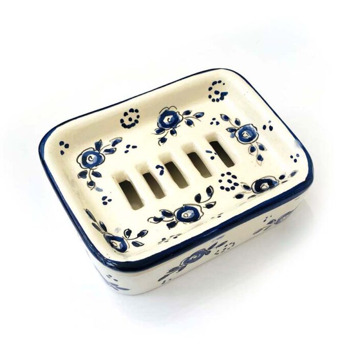 saboneteira em cerâmica Pintada á mão Azul, com Padrões Portugueses