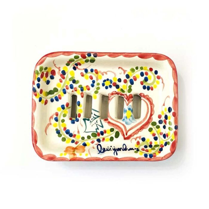 saboneteira em cerâmica Pintada á mão Colorida, com Padrões Portugueses