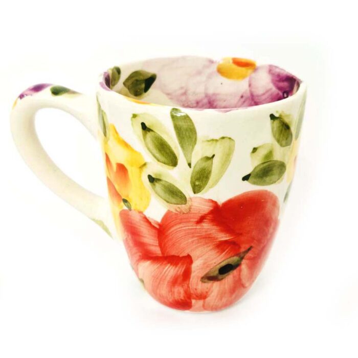 caneca em cerâmica com flores pintadas á mão