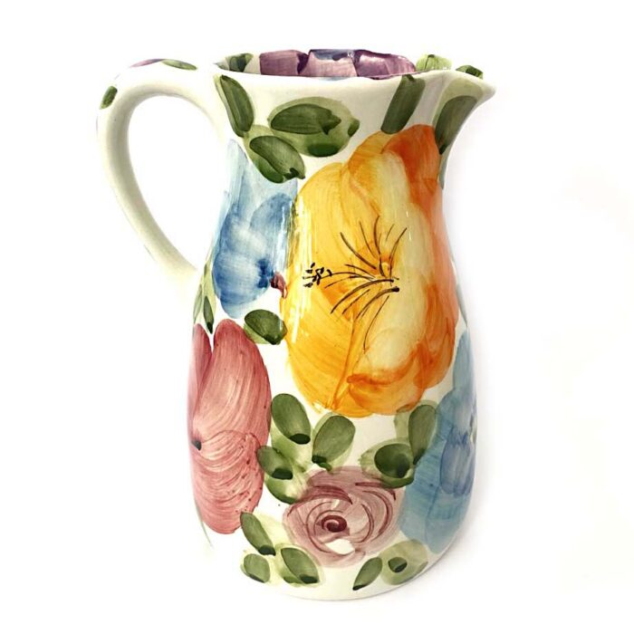 jarro em cerâmica pintado á mão com pintura de flores