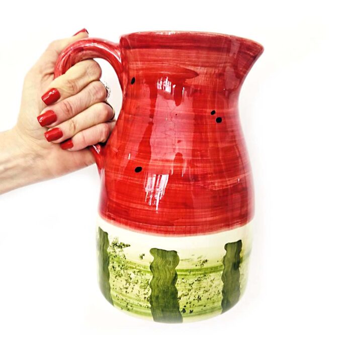 jarro em cerâmica pintado á mão com pintura de melancia