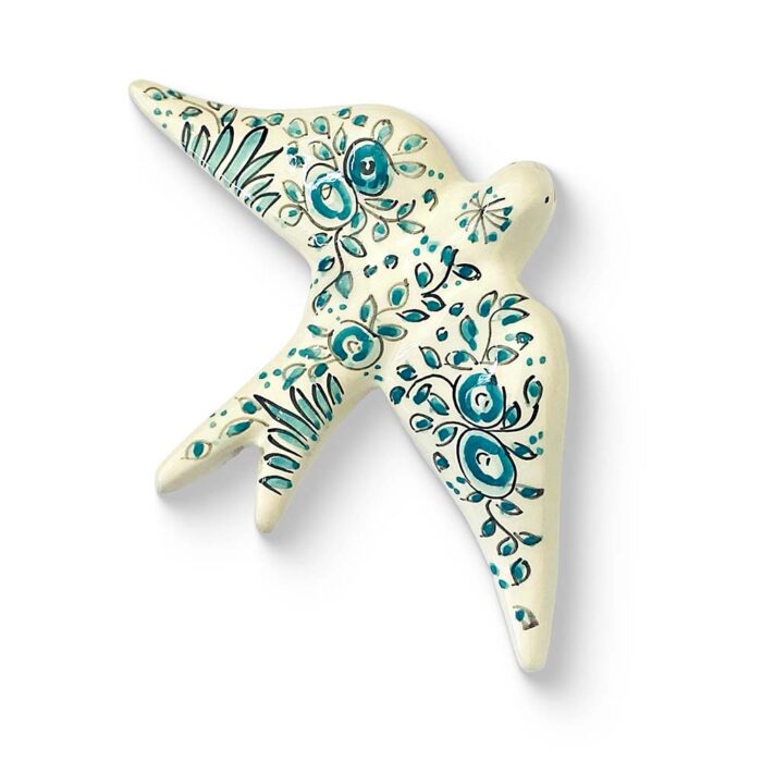 andorinha cerâmica pintada á mão padrão Coimbra verde