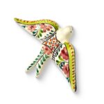 andorinha cerâmica pintada á mão padrão flores