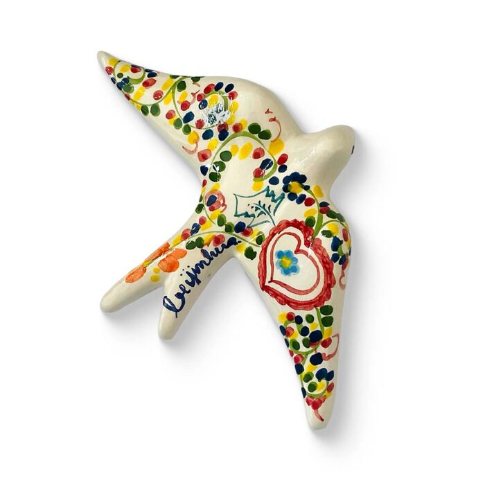 andorinha cerâmica pintada á mão padrão lenço namorados