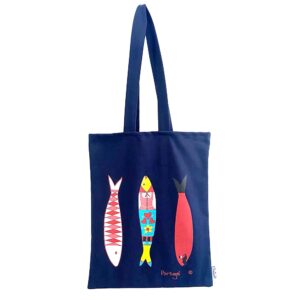Saco tote bag azul Padrão de sardinhas