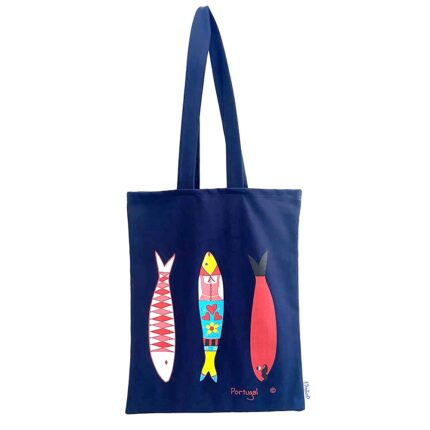 Saco tote bag azul Padrão de sardinhas