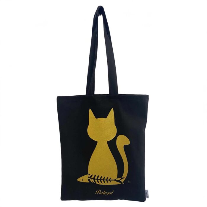 Saco tote bag dourado Padrão de gatos