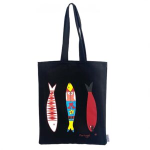 Saco tote bag preto Padrão de sardinhas