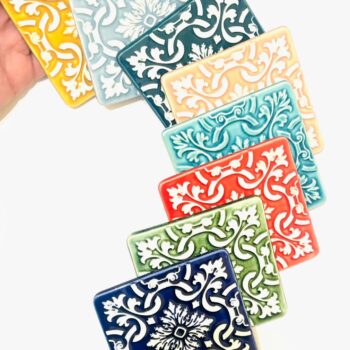 Bases para copos em Cerâmica coloridas com padrão de azulejos Portugueses