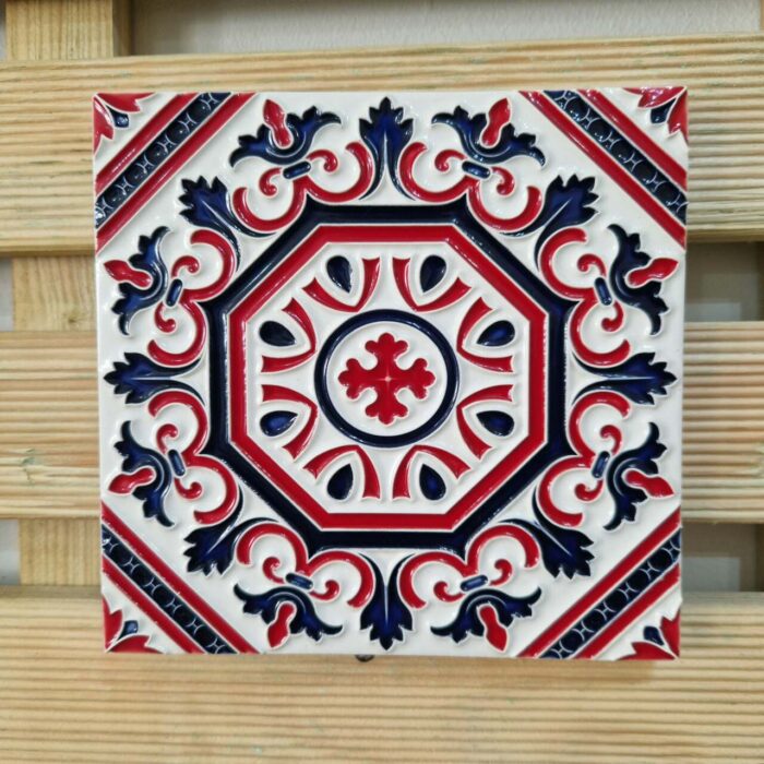 azulejo português alto relevo vermelho