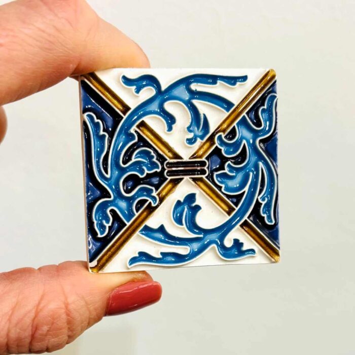 iman de azulejo portugues alto relevo padrão azul