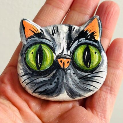 iman de gato cinzento pintado á mão
