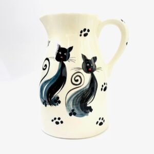 jarro em ceramica com gatos pintados á mão