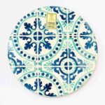 base em ceramica para quentes com padrão de azulejos e estrela em verde e azul
