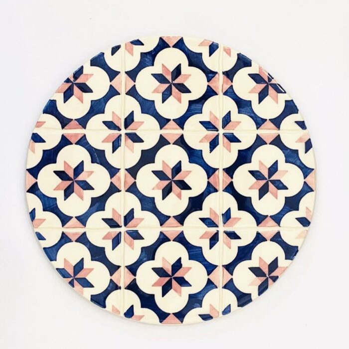 base em ceramica para quentes com padrão de azulejos verde e azul