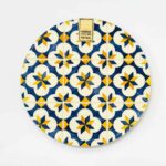 base em ceramica para quentes com padrão de estrela em azul e amarelo