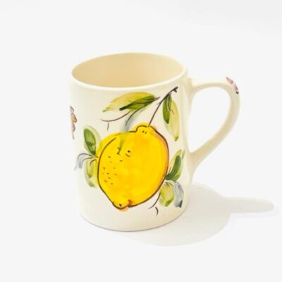 caneca em cerâmica com limões pintada á mão