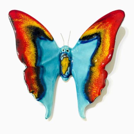 borboleta em ceramica em azul e vermelho grande