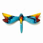 libelinha em ceramica na cor azul e amarela com vermelho