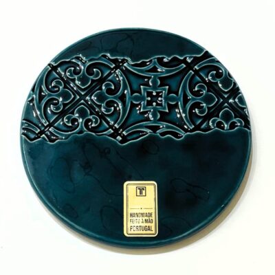 base para copos em ceramica na cor azul