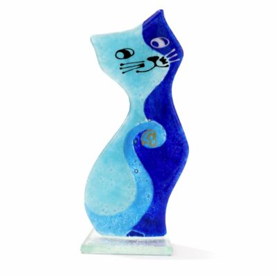 gato de vidro na cor azul claro e azul escuro