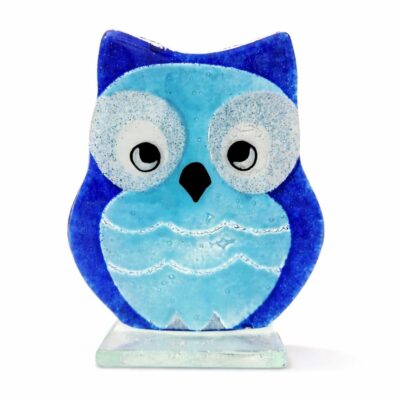 mocho de vidro na cor azul claro e azul escuro