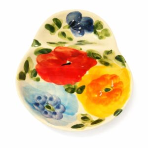 azeitoneira em ceramica pintada á mão com padrão de flores coloridas