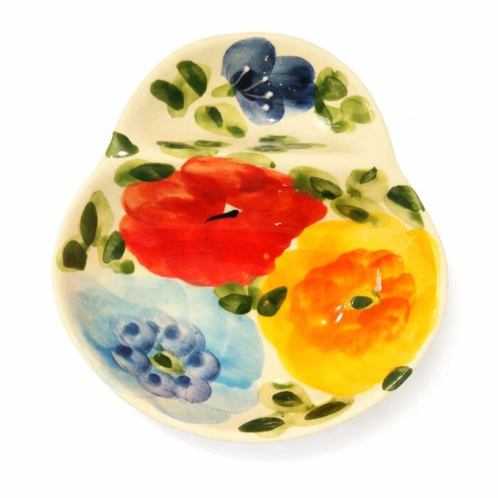 azeitoneira em ceramica pintada á mão com padrão de flores coloridas