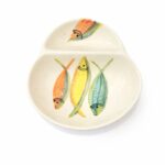 azeitoneira em cerâmica pintada á mão com sardinhas coloridas