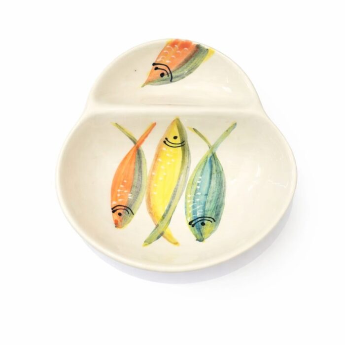 azeitoneira em cerâmica pintada á mão com sardinhas coloridas