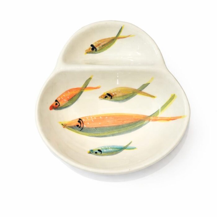 azeitoneira em cerâmica pintada á mão com sardinhas portuguesas coloridas