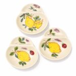 conjunto de 3 azeitoneiras em ceramica pintadas á mão com padrão de limões