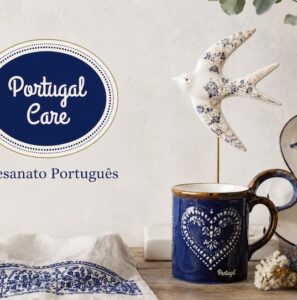 imagem com o logotipo da loja portugal care aveiro e peças de artesanato português
