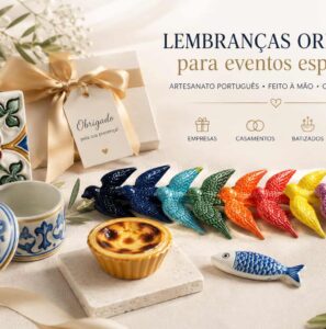 imagem de peças de artesanato portugues, andorinhas, azulejos, pastel de nata