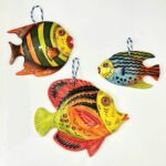 conjunto de 3 peixes em ceramica pintados á mão